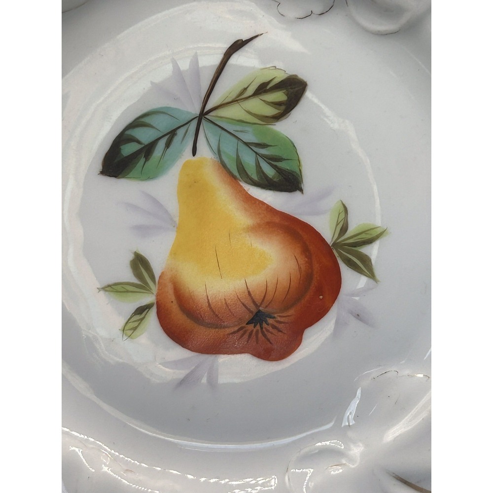 Ceramic Reticulated Pear Plate White Glazed Pink Trimmed 8" Diameter - Picture 2 of 4